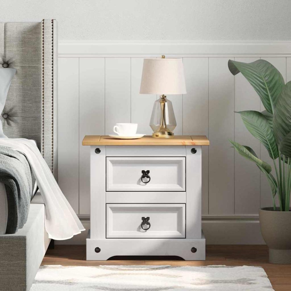 vidaXL Κομοδίνο Corona Λευκό 53 x 39 x 47 εκ Στερεά ξυλεία πεύκου