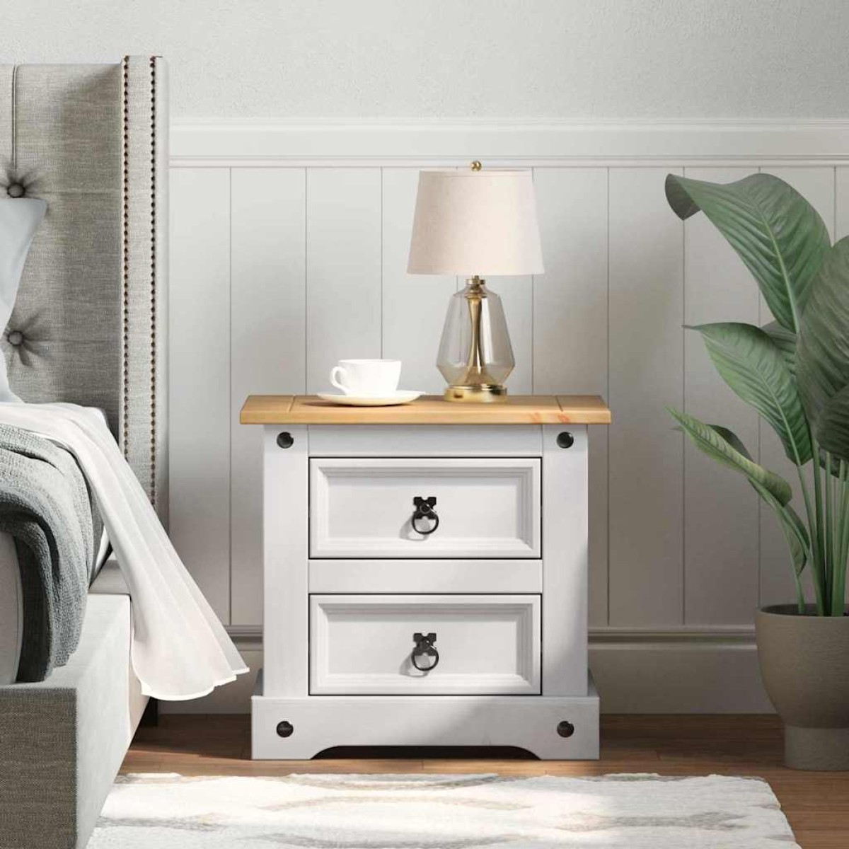 vidaXL Κομοδίνο Corona Λευκό 53 x 39 x 47 εκ Στερεά ξυλεία πεύκου