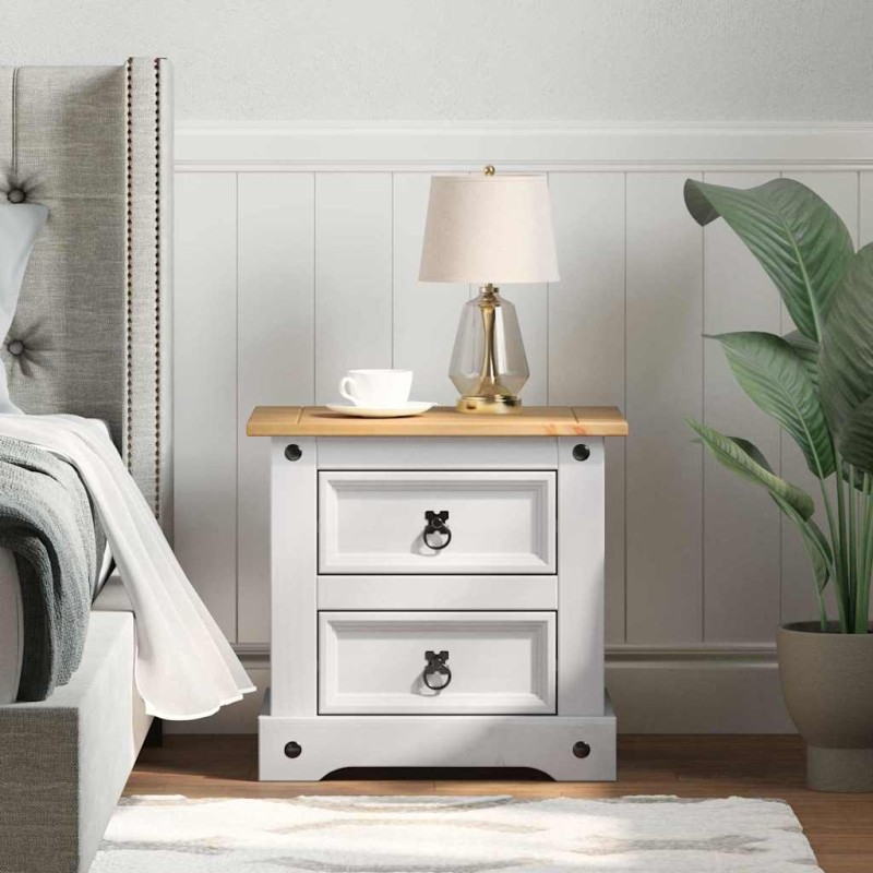 vidaXL Κομοδίνο Corona Λευκό 53 x 39 x 47 εκ Στερεά ξυλεία πεύκου