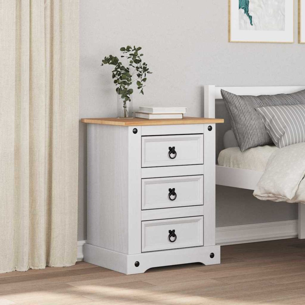 vidaXL Κομοδίνο Corona Λευκό 53 x 39 x 66 εκ Στερεά ξυλεία πεύκου