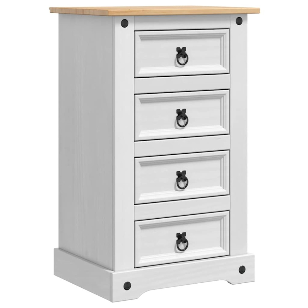 vidaXL Κομοδίνο Corona Λευκό 53 x 39 x 84 εκ Στερεά ξυλεία πεύκου