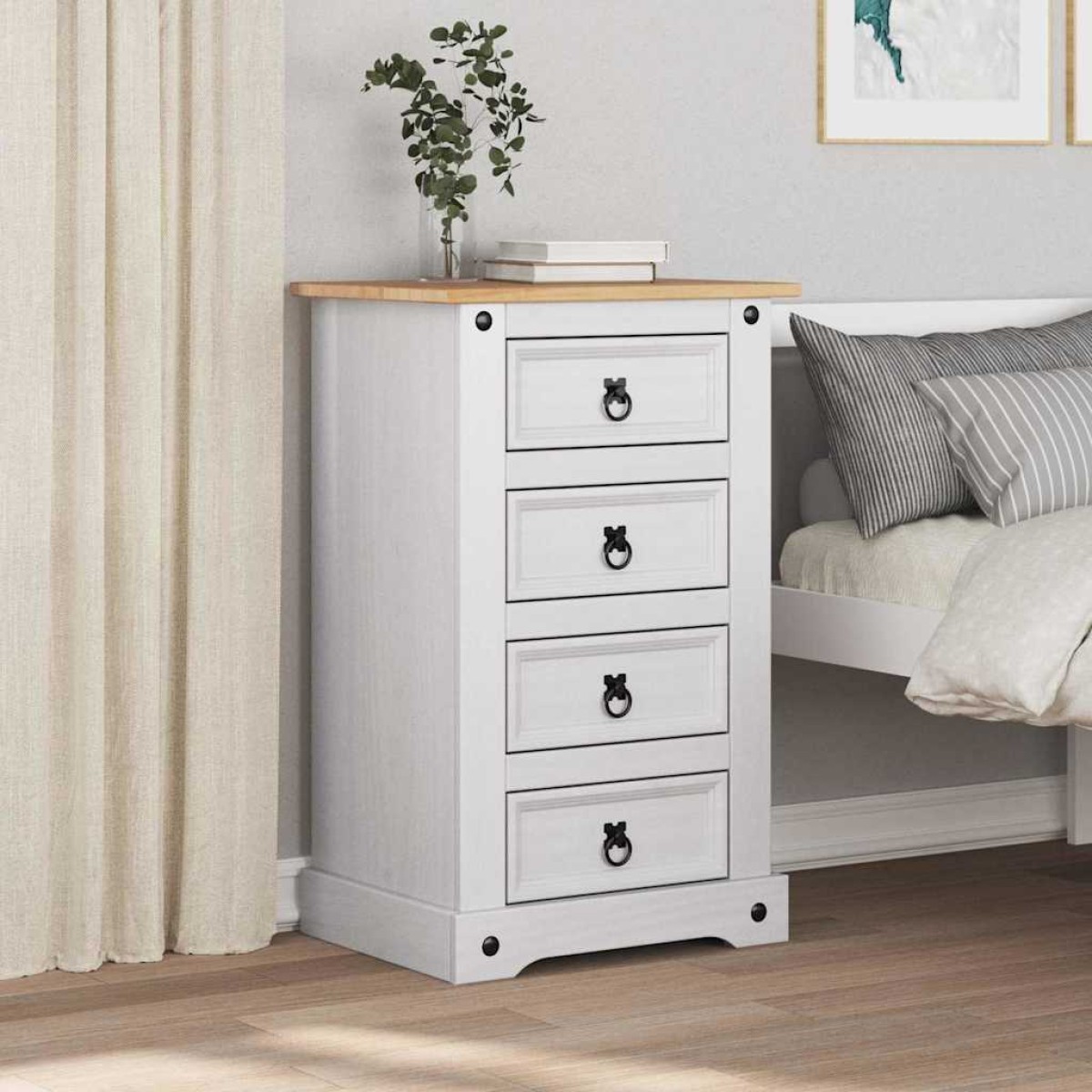 vidaXL Κομοδίνο Corona Λευκό 53 x 39 x 84 εκ Στερεά ξυλεία πεύκου