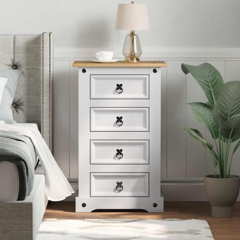 vidaXL Κομοδίνο Corona Λευκό 53 x 39 x 84 εκ Στερεά ξυλεία πεύκου