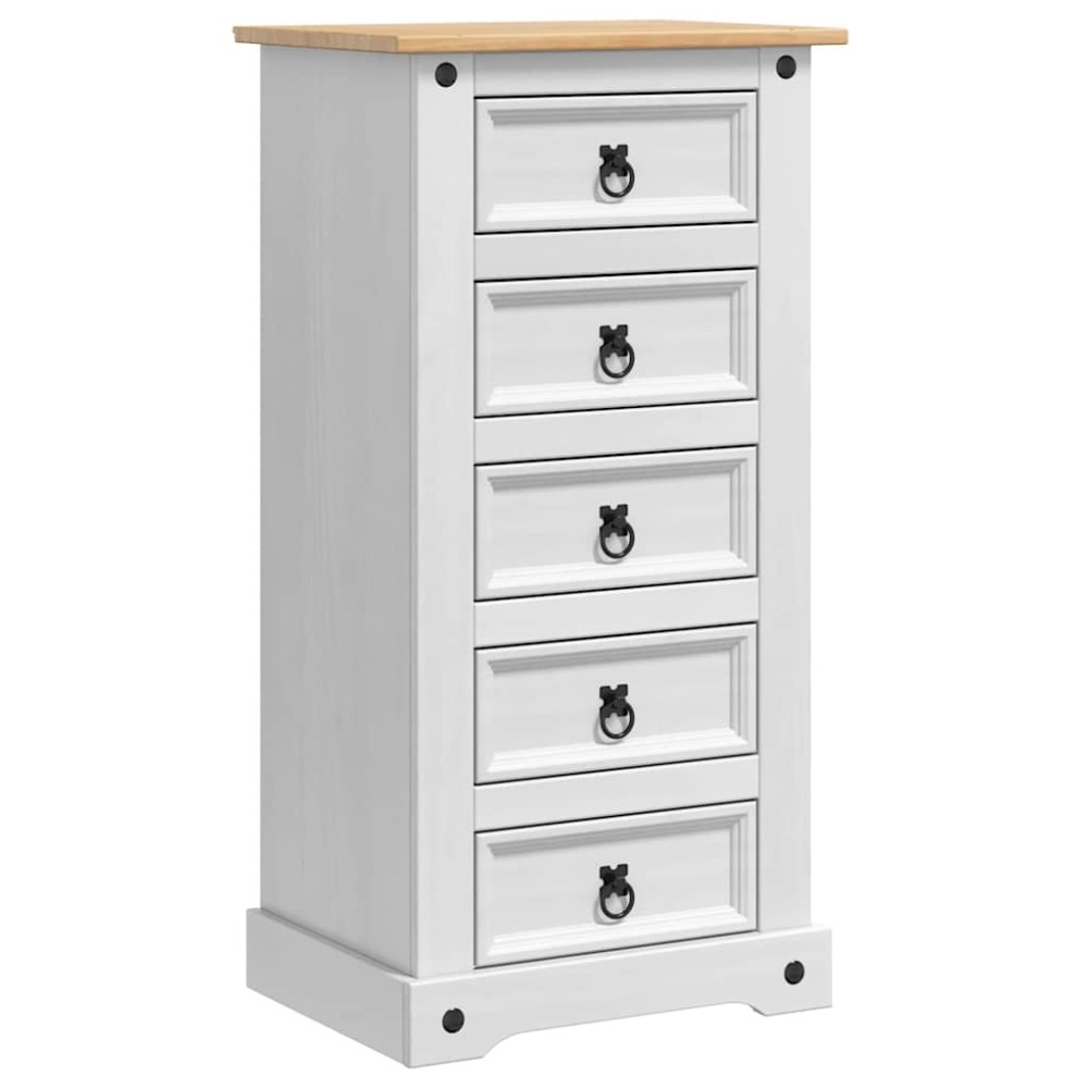vidaXL Κομοδίνο Corona Λευκό 53 x 39 x 103 cm Στερεά ξυλεία πεύκου