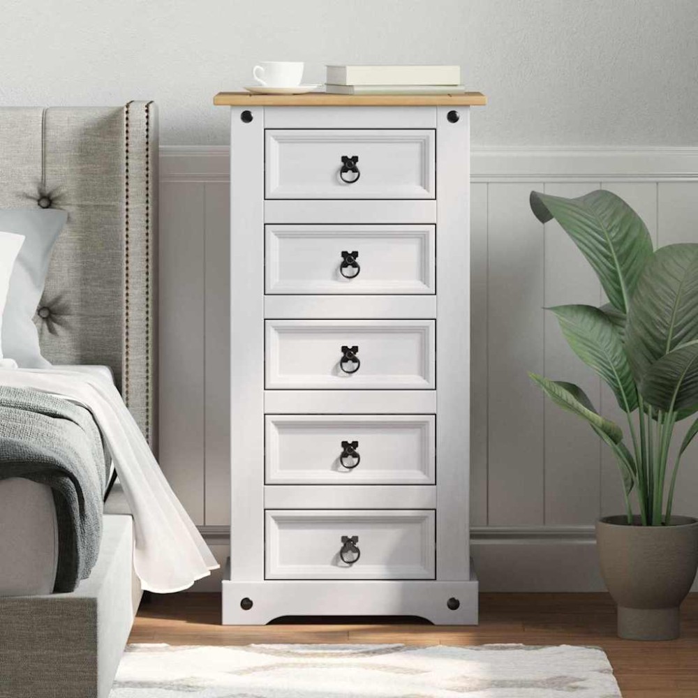 vidaXL Κομοδίνο Corona Λευκό 53 x 39 x 103 cm Στερεά ξυλεία πεύκου