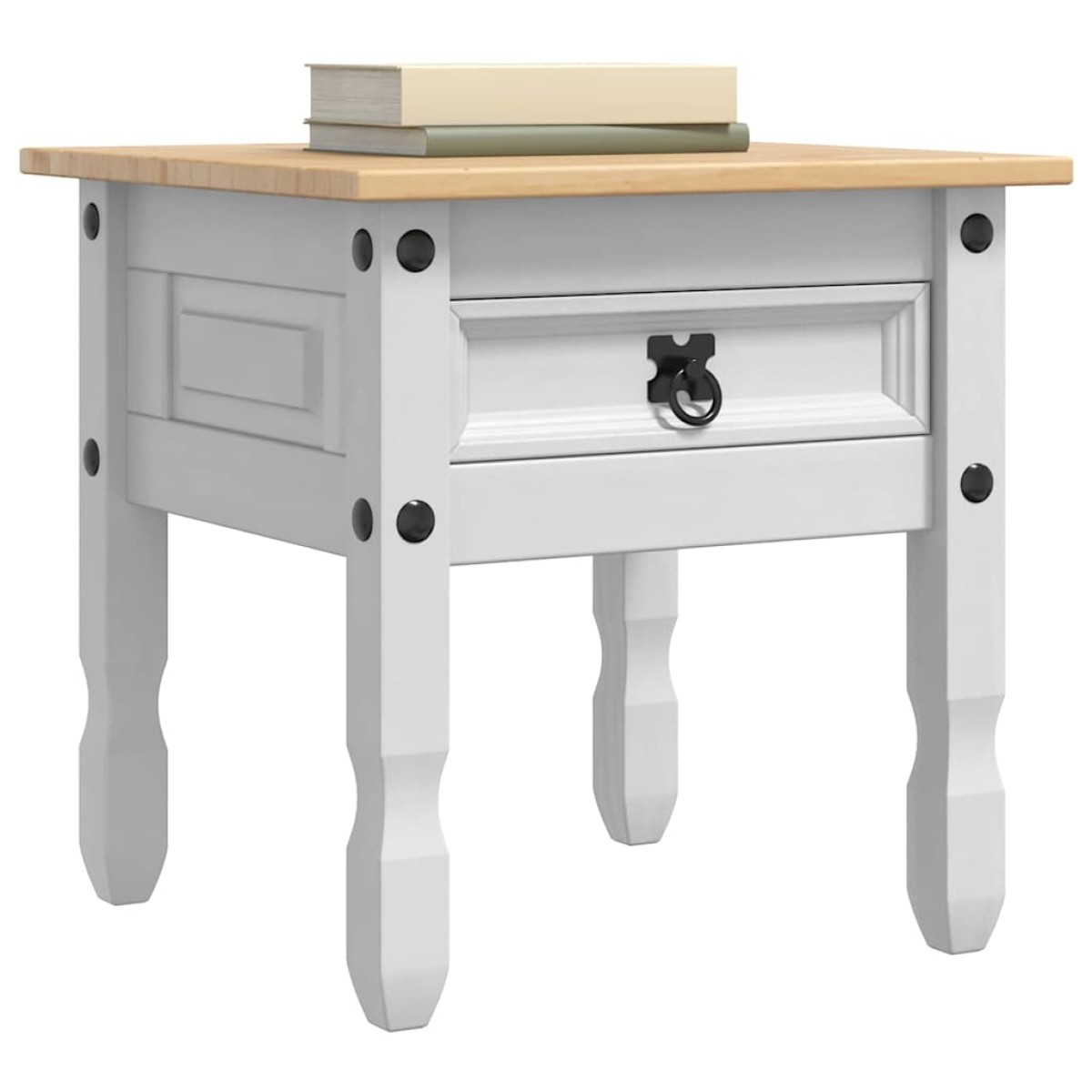 vidaXL End Table με συρτάρι Corona Λευκό 50 x 50 x 50 εκατοστά