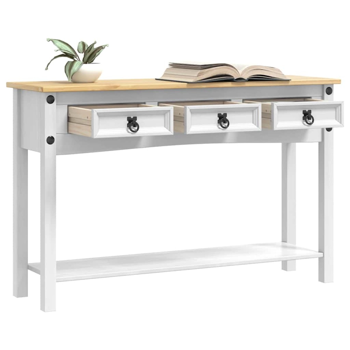 vidaXL End Table Corona Λευκό 114 x 34,5 x 73 εκ. Στερεά ξυλεία πεύκου