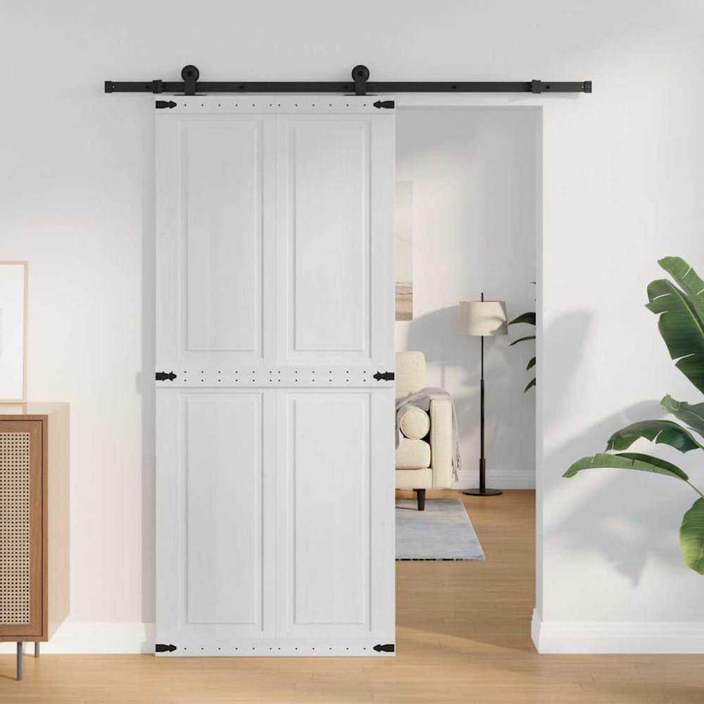 vidaXL Πόρτα αχυρώνα Corona Λευκό 90 x 210 cm Μασίφ Ξύλο Πεύκου
