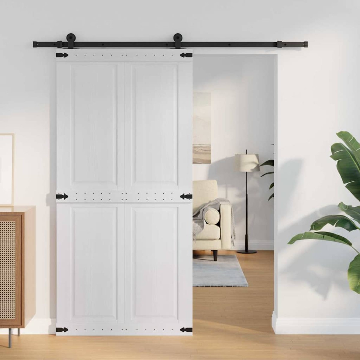 vidaXL Πόρτα αχυρώνα Corona Λευκό 100 x 210 cm Μασίφ Ξύλο Πεύκου