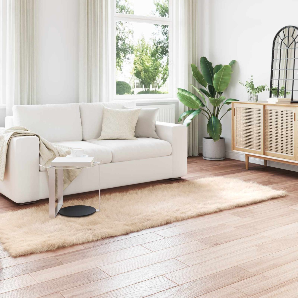 vidaXL Χαλί από τεχνητό πρόβειο δέρμα TAFALLA Μπεζ 80 x 250 cm
