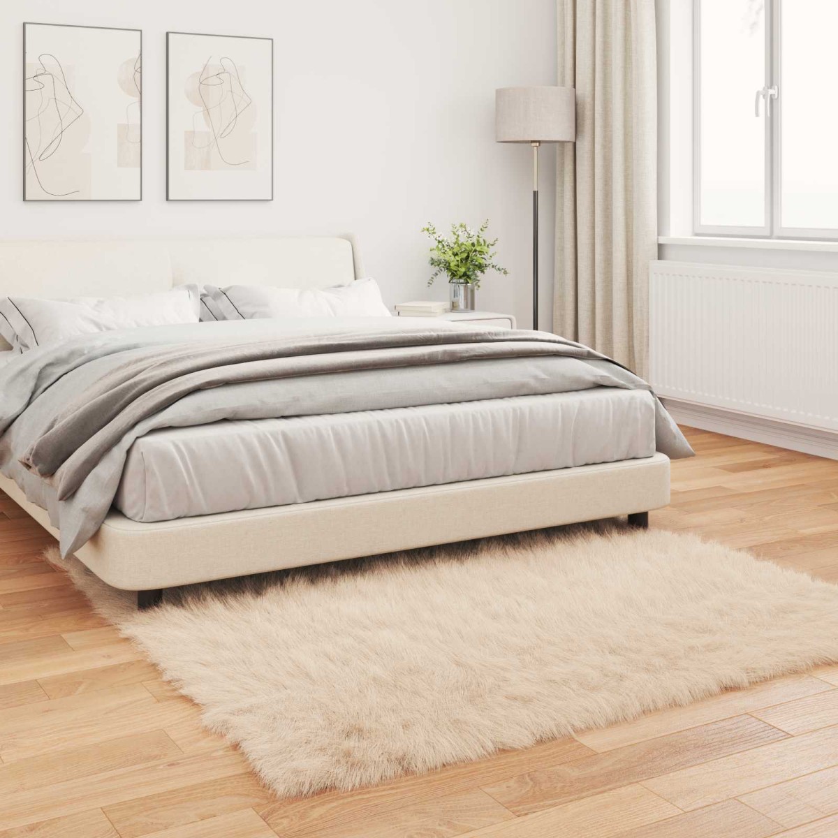 vidaXL Χαλί από τεχνητό πρόβειο δέρμα TAFALLA Μπεζ 160 x 160 cm
