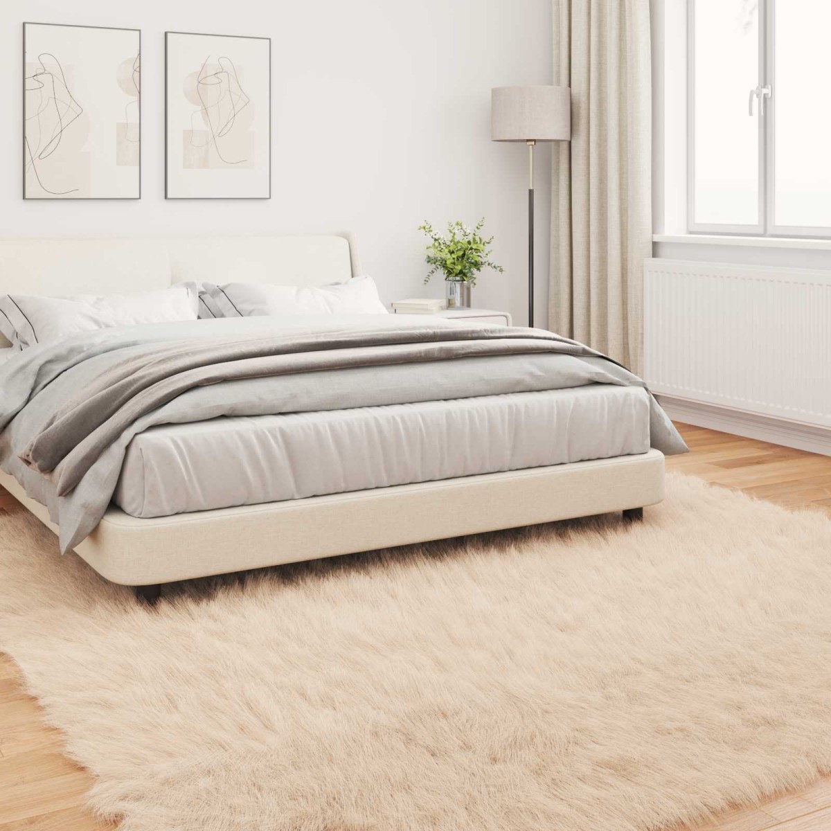 vidaXL Χαλί από τεχνητό πρόβειο δέρμα TAFALLA Μπεζ 200 x 200 cm