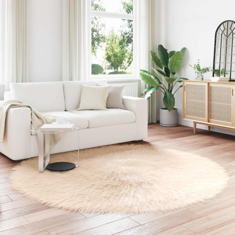 vidaXL Χαλί από τεχνητό πρόβειο δέρμα TAFALLA Μπεζ Ø 160 cm