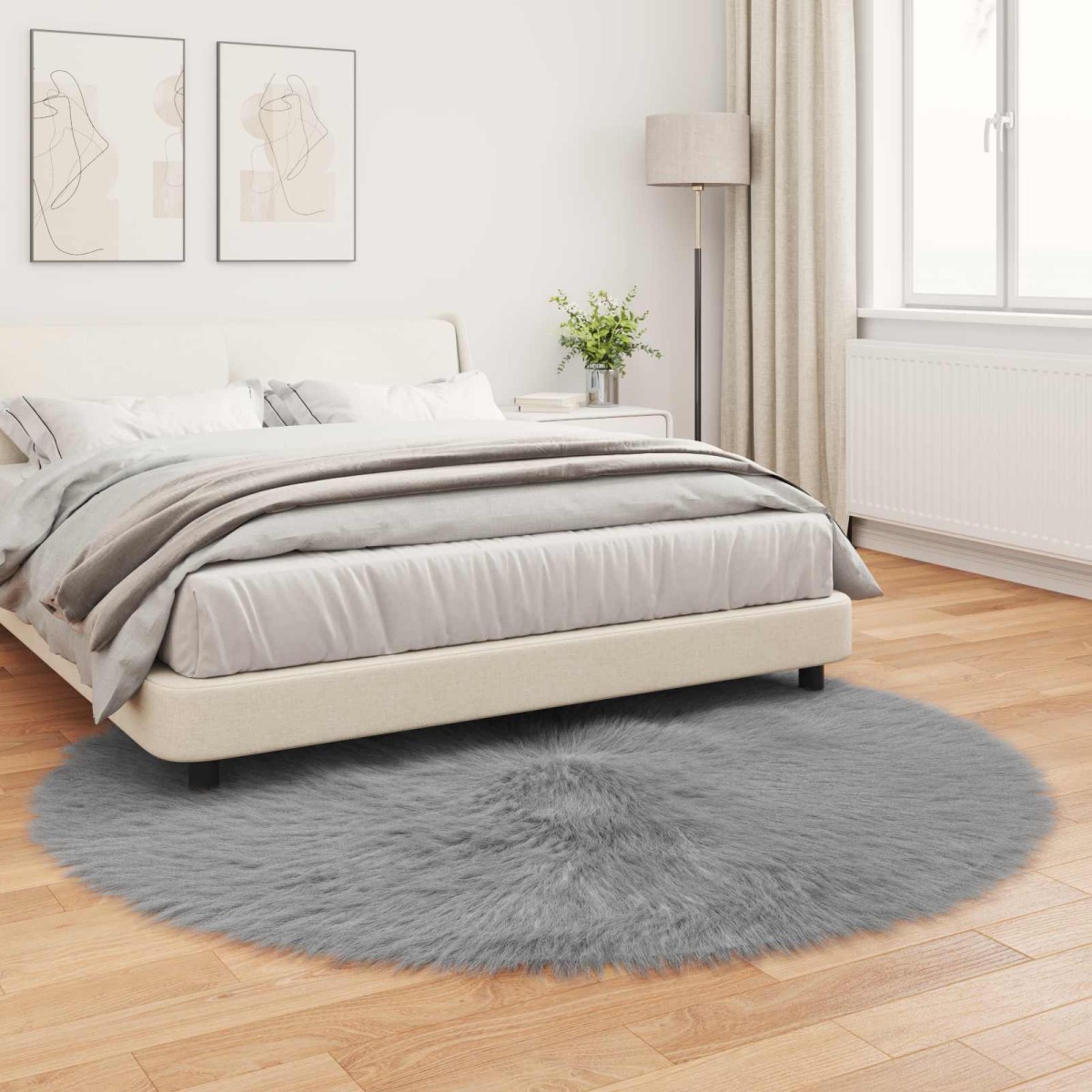 vidaXL Χαλί από τεχνητό πρόβειο δέρμα TAFALLA Γκρι Ø 160 cm