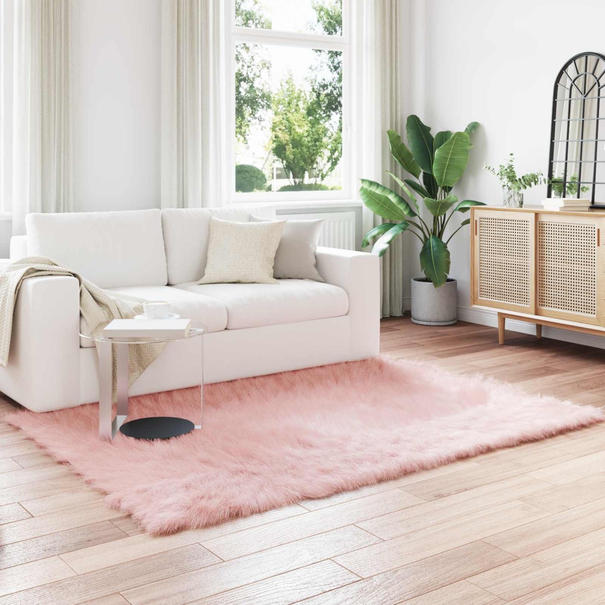 vidaXL Χαλί από τεχνητό πρόβειο δέρμα TAFALLA Ροζ 140 x 200 cm