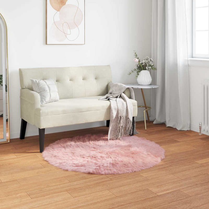 vidaXL Χαλί από τεχνητό πρόβειο δέρμα TAFALLA Ροζ Ø 80 cm Πολυεστέρας