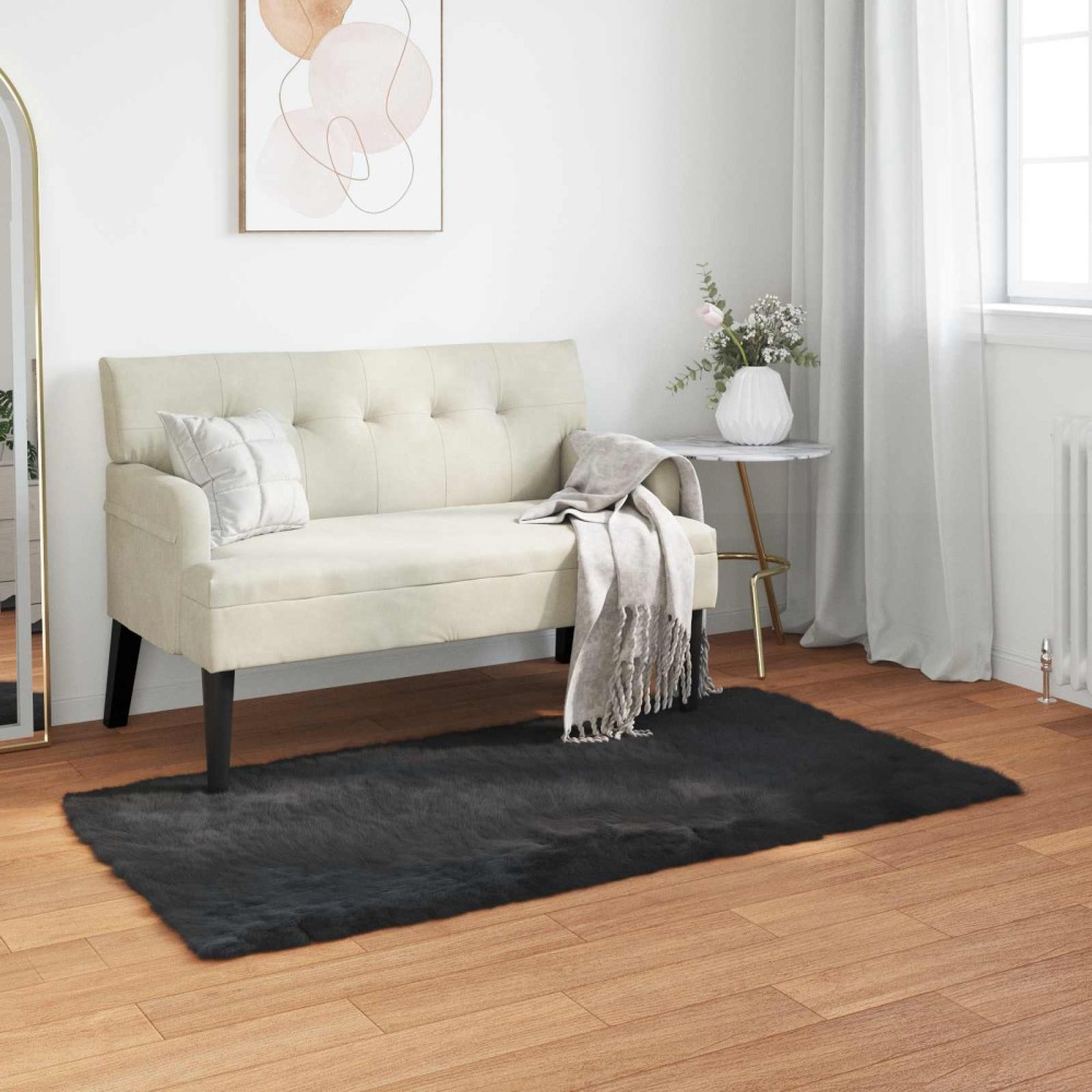 vidaXL Χαλί από τεχνητό πρόβειο δέρμα TAFALLA Μαύρο 60 x 110 cm