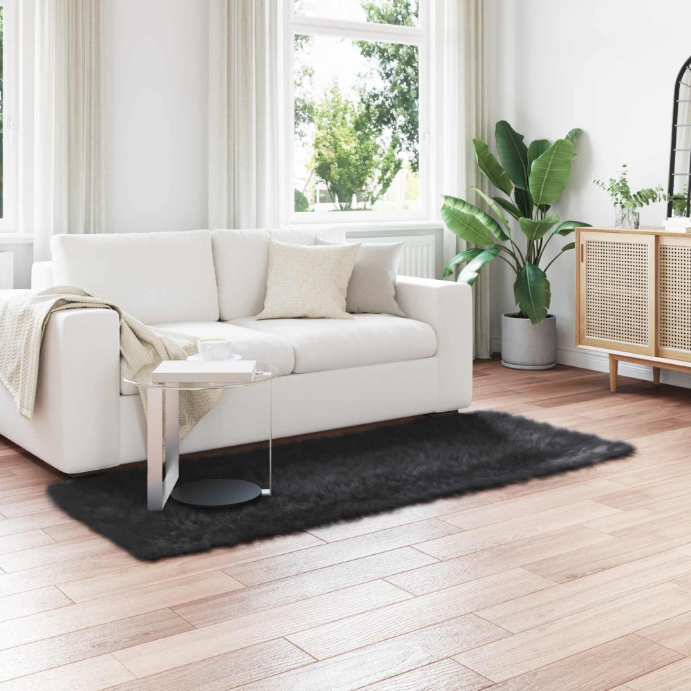 vidaXL Χαλί από τεχνητό πρόβειο δέρμα TAFALLA Μαύρο 80 x 200 cm