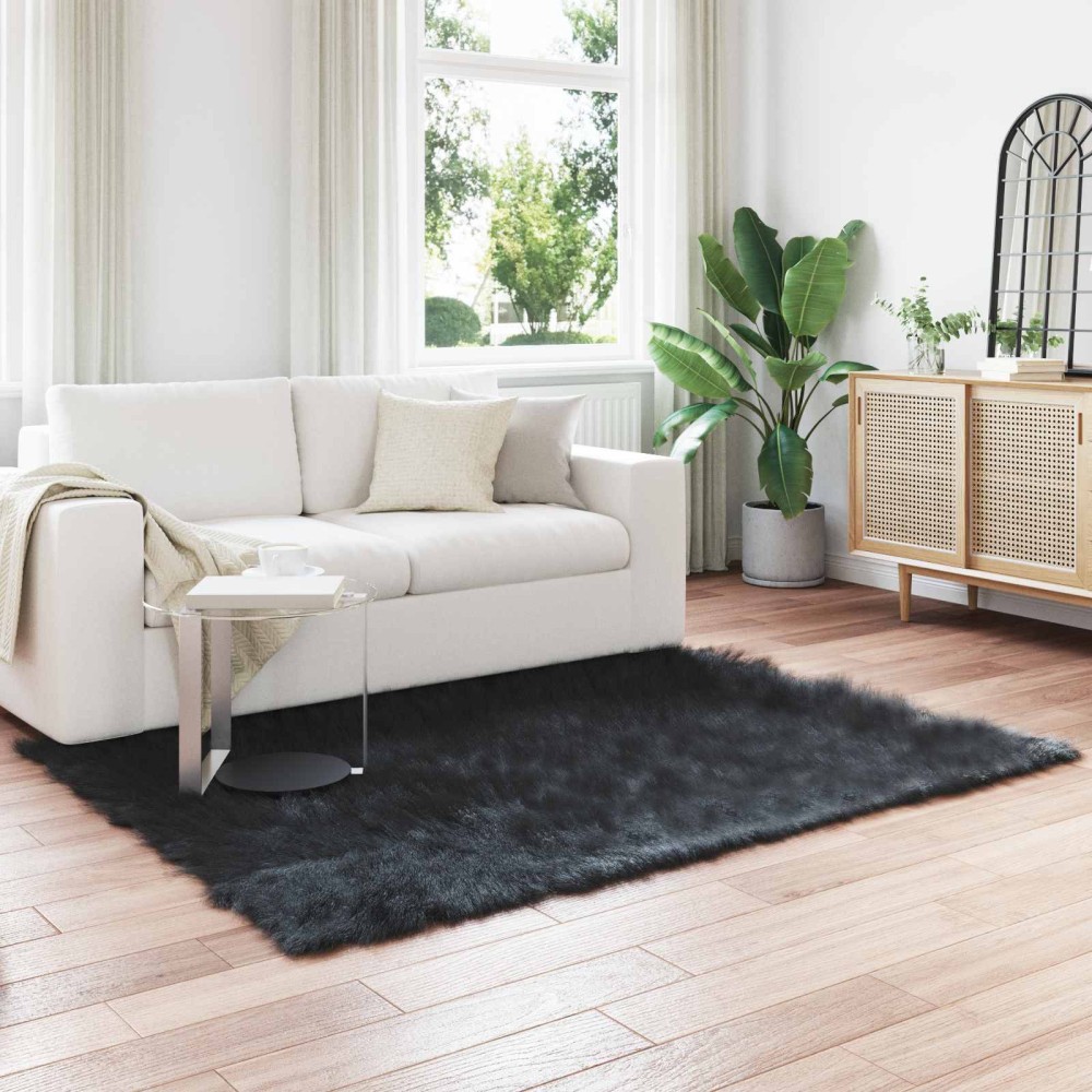 vidaXL Χαλί από τεχνητό πρόβειο δέρμα TAFALLA Μαύρο 140 x 200 cm