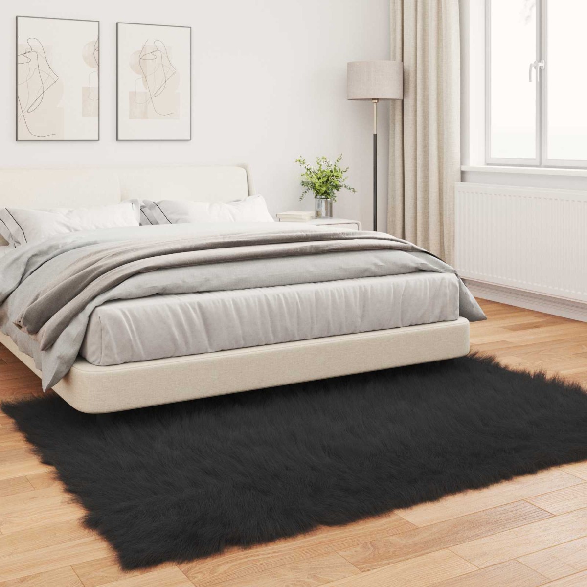 vidaXL Χαλί από τεχνητό πρόβειο δέρμα TAFALLA Μαύρο 140 x 200 cm