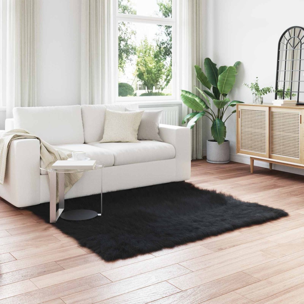 vidaXL Χαλί από τεχνητό πρόβειο δέρμα TAFALLA Μαύρο 160 x 160 cm