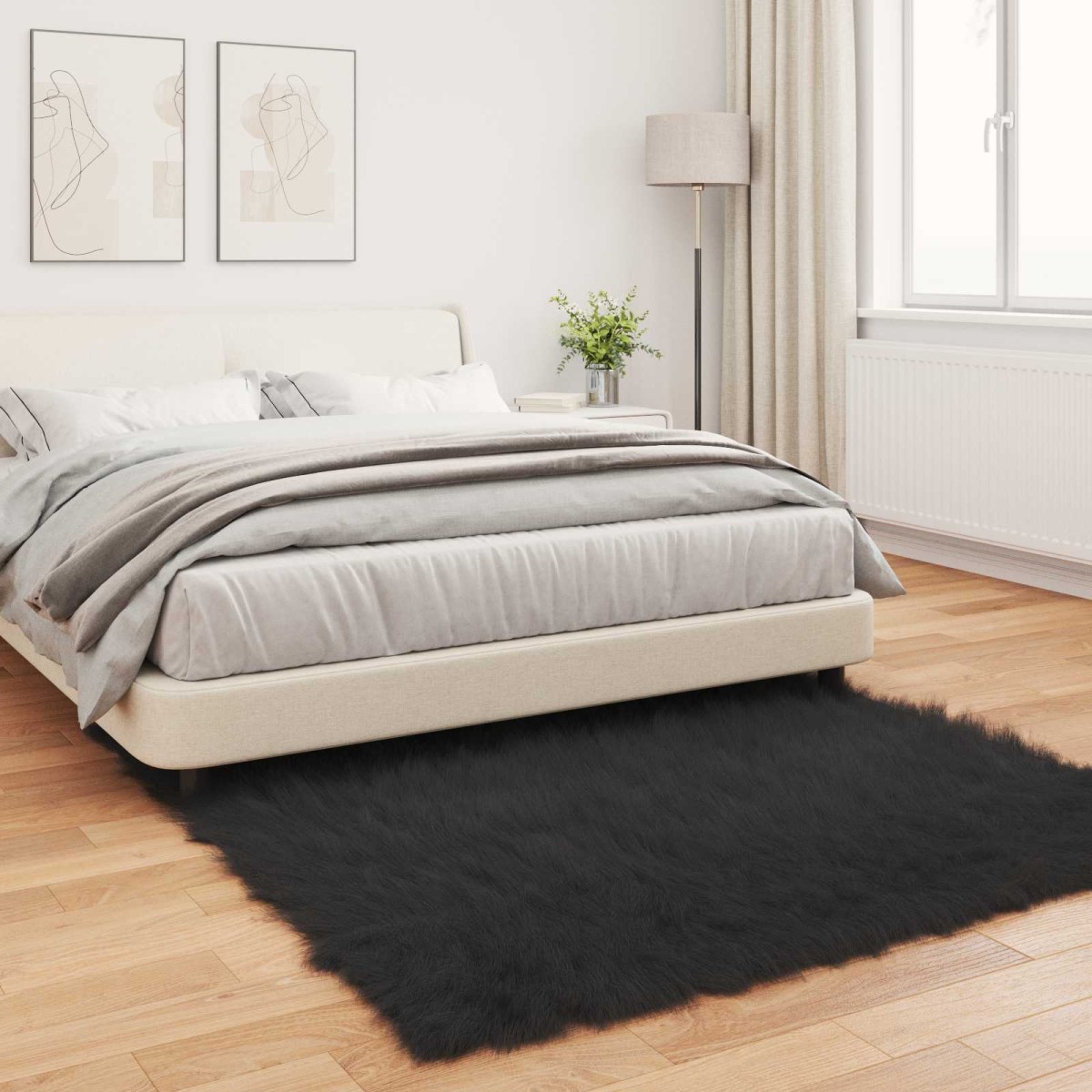 vidaXL Χαλί από τεχνητό πρόβειο δέρμα TAFALLA Μαύρο 160 x 160 cm