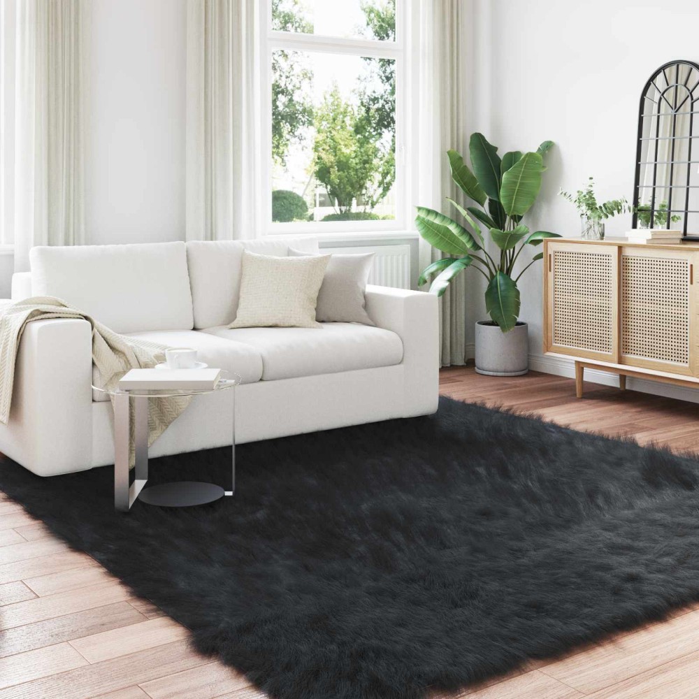 vidaXL Χαλί από τεχνητό πρόβειο δέρμα TAFALLA Μαύρο 240 x 240 cm