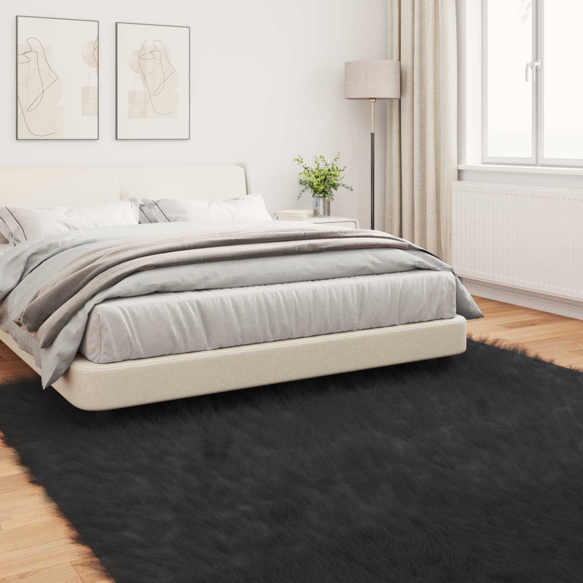 vidaXL Χαλί από τεχνητό πρόβειο δέρμα TAFALLA Μαύρο 240 x 240 cm