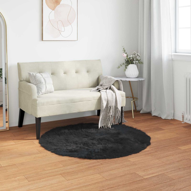 vidaXL Χαλί από τεχνητό πρόβειο δέρμα TAFALLA Μαύρο Ø 80 cm