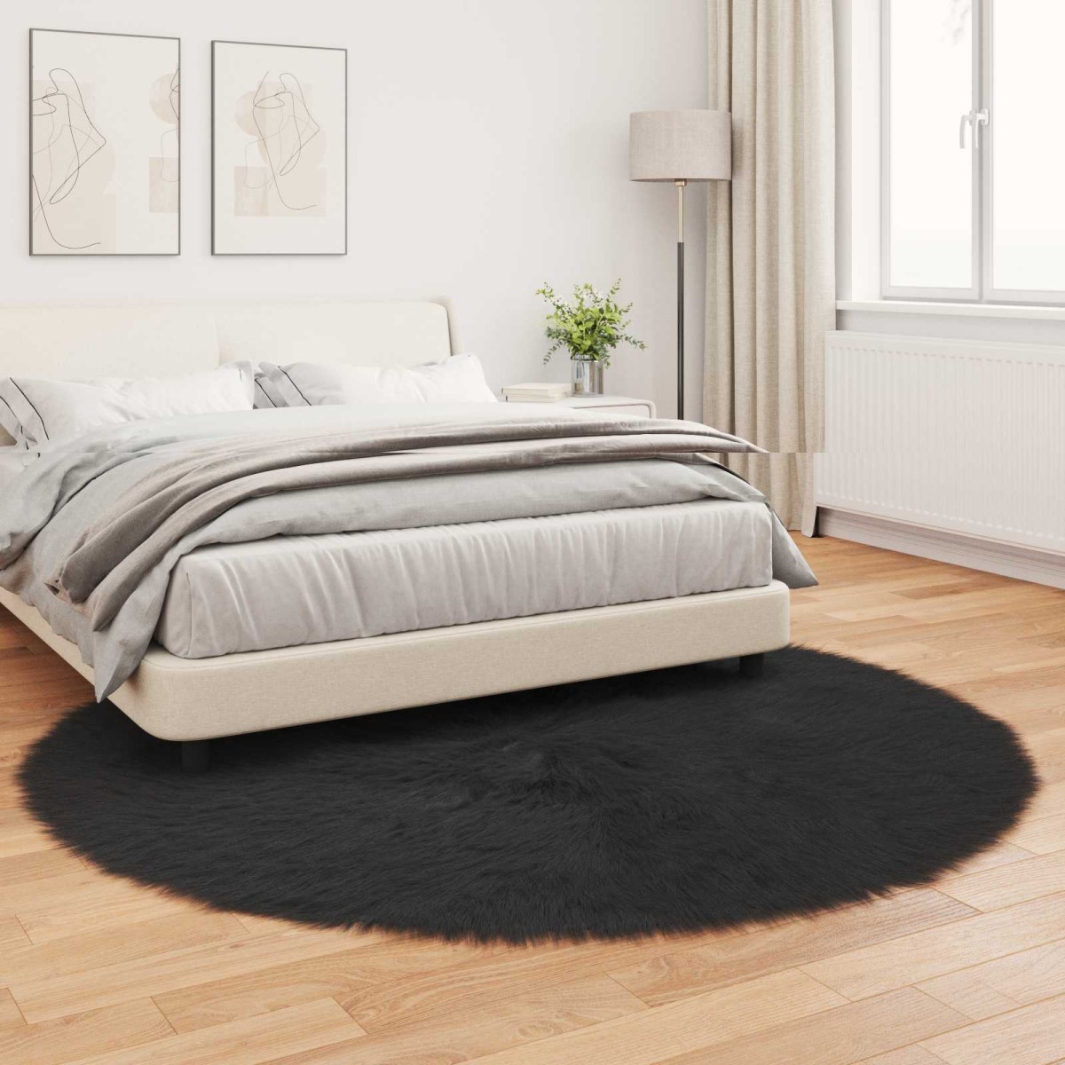 vidaXL Χαλί από τεχνητό πρόβειο δέρμα TAFALLA Μαύρο Ø 160 cm