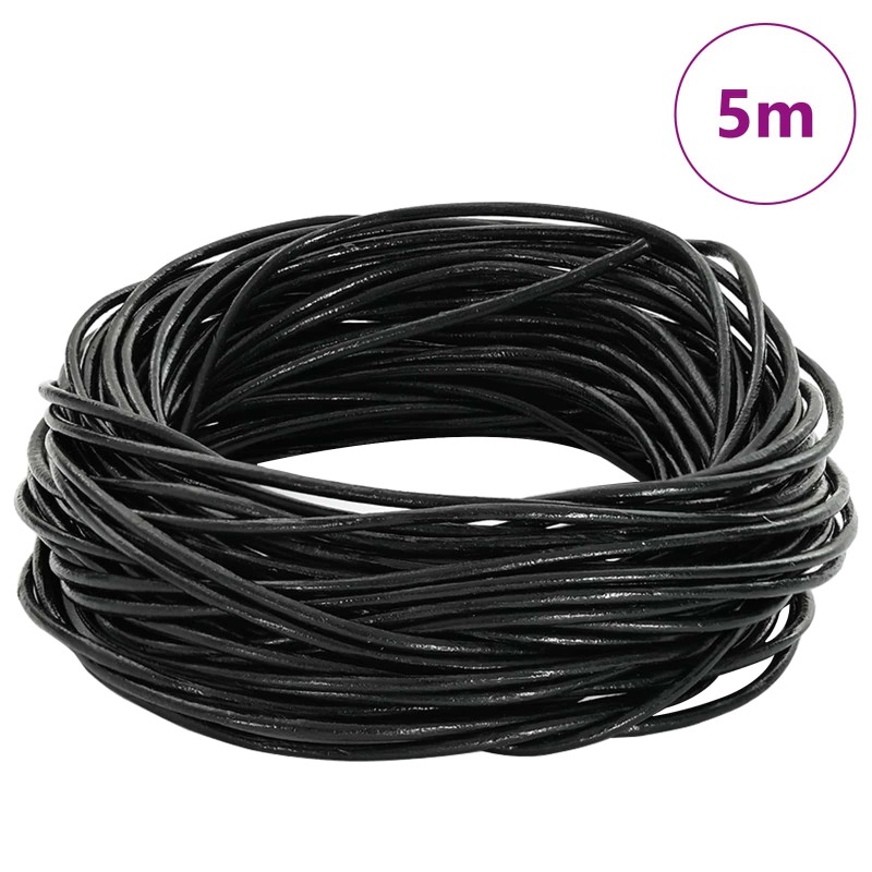 vidaXL Δερμάτινο σχοινί 1 Μαύρο Ø2 χιλ. x 5 μ. Δέρμα