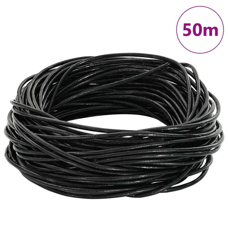 vidaXL Δερμάτινο σχοινί 1 Μαύρο Ø2 χιλ. x 50 μ. Δέρμα