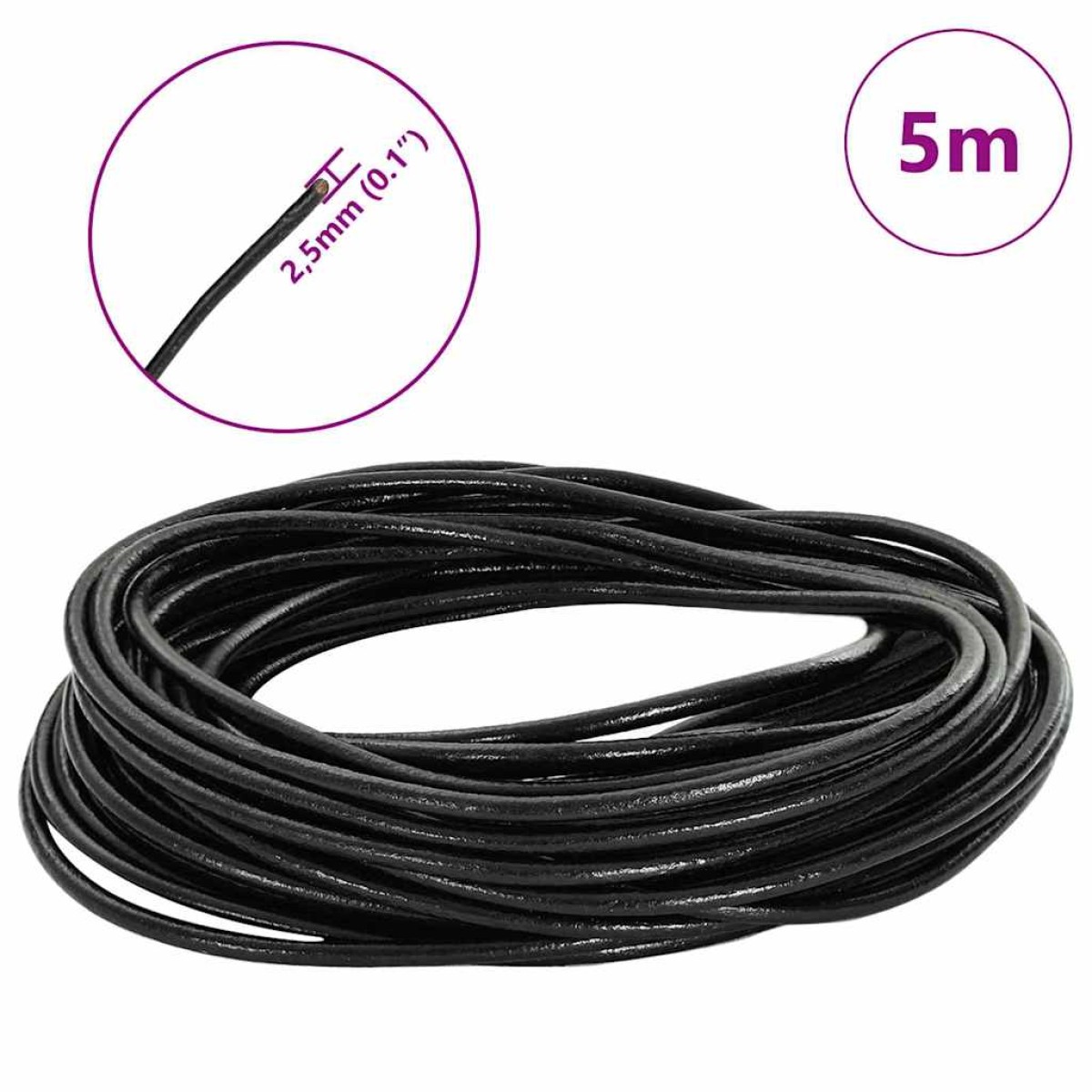 vidaXL Δερμάτινο σχοινί 1 Μαύρο Ø2,5 χιλ. x 5 μ. Δέρμα