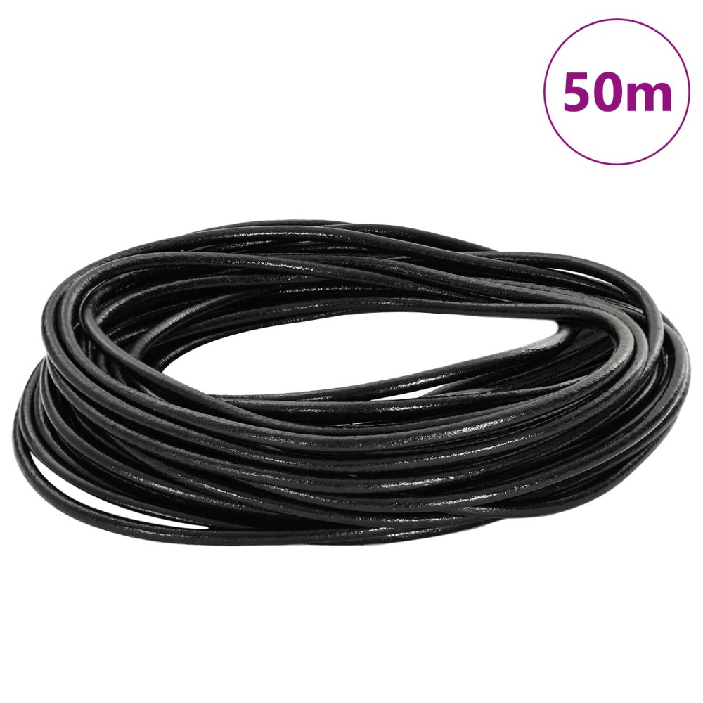 vidaXL Δερμάτινο σχοινί 1 Μαύρο Ø3 χιλ. x 50 μ. Δέρμα