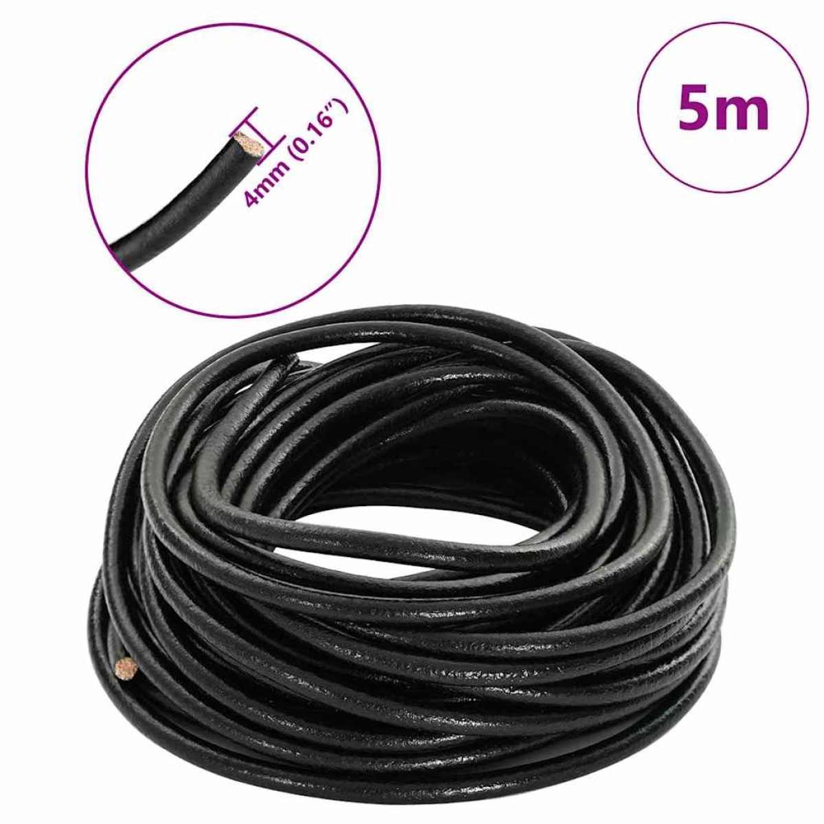 vidaXL Δερμάτινο σχοινί 1 Μαύρο Ø4 χιλ. x 5 μ. Δέρμα