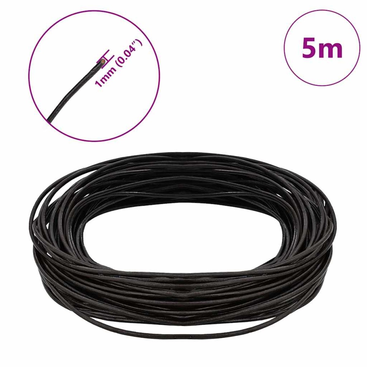 vidaXL Δερμάτινο σχοινί 1 Σκούρο Καφέ Ø1 χιλ. x 5 μ. Δέρμα