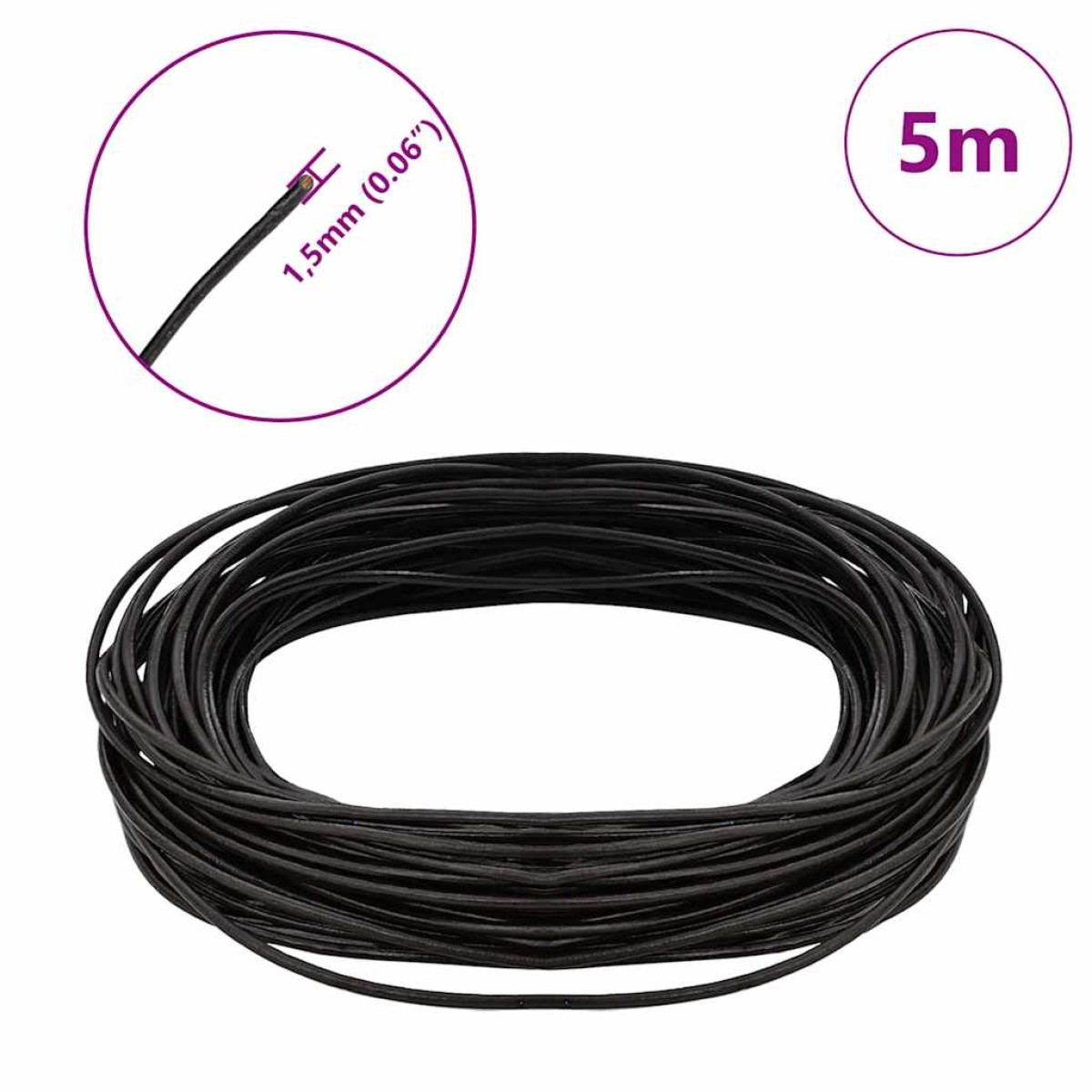 vidaXL Δερμάτινο σχοινί 1 Σκούρο Καφέ Ø1,5 χιλ. x 5 μ. Δέρμα