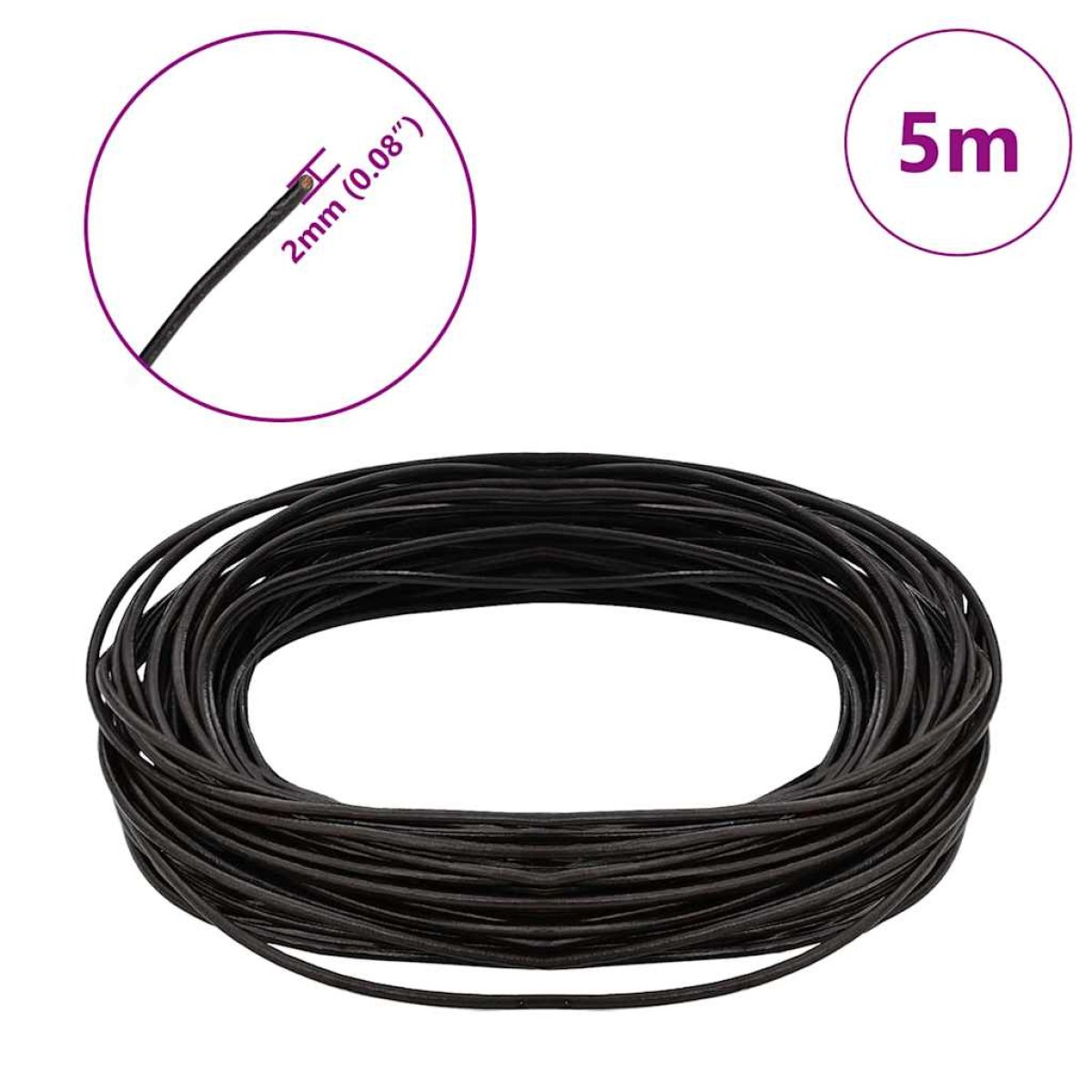vidaXL Δερμάτινο σχοινί 1 Σκούρο Καφέ Ø2 χιλ. x 5 μ. Δέρμα