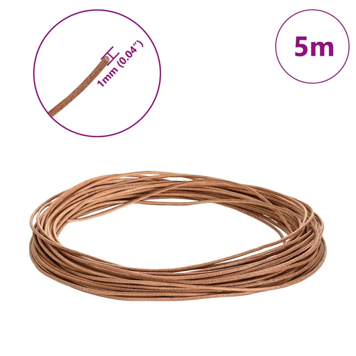 vidaXL Δερμάτινο σχοινί 1 Καφέ Ø1 χιλ. x 5 μ. Δέρμα