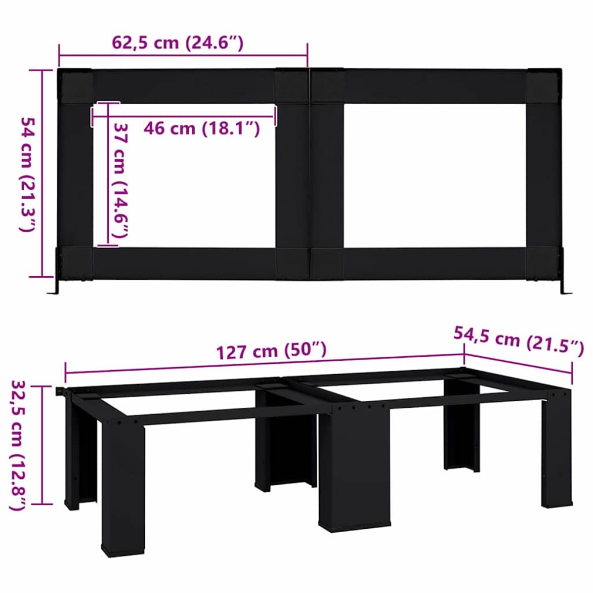 vidaXL Βάση Πλυντηρίου Ρούχων 2 τμχ. Μαύρο 127 x 54,5 x 32,5 εκ Ατσάλι