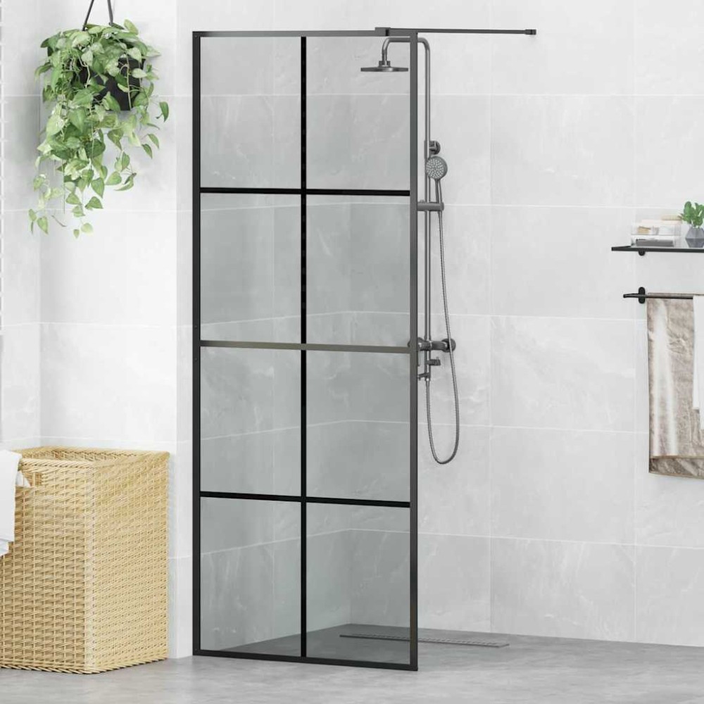 vidaXL Τοίχος Ντους Walk-in Μαύρο 80 x 195 cm σκληρυμένο γυαλί