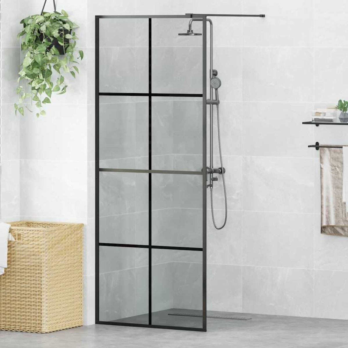 vidaXL Τοίχος Ντους Walk-in Μαύρο 80 x 195 cm σκληρυμένο γυαλί