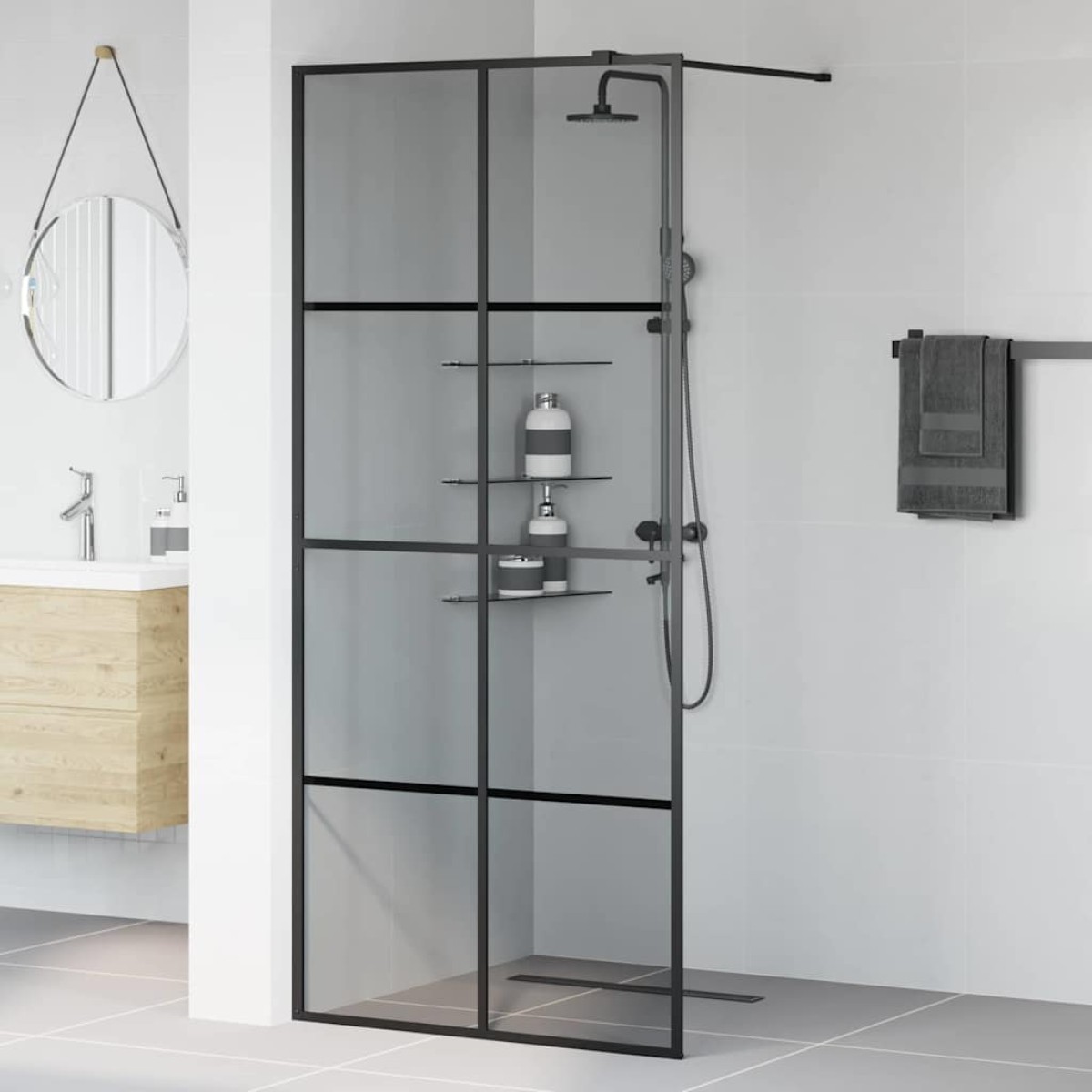 vidaXL Τοίχος Ντους Walk-in Μαύρο 90 x 195 cm σκληρυμένο γυαλί