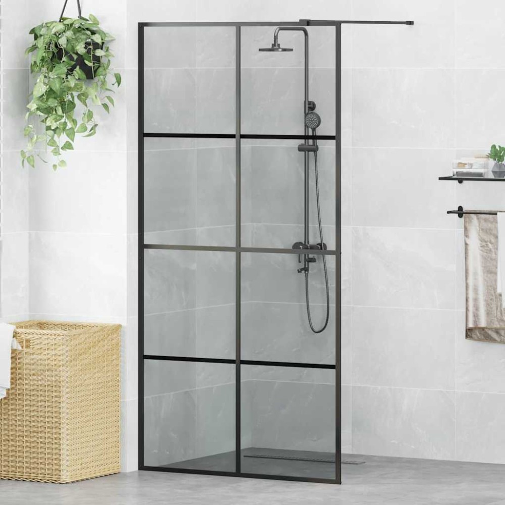 vidaXL Τοίχος Ντους Walk-in Μαύρο 100 x 195 cm σκληρυμένο γυαλί