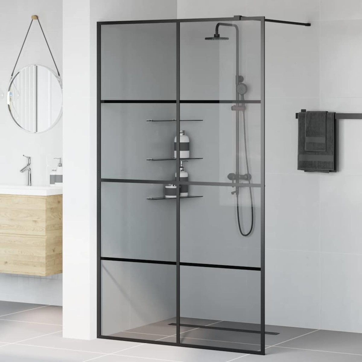 vidaXL Τοίχος Ντους Walk-in Μαύρο 115 x 195 cm σκληρυμένο γυαλί