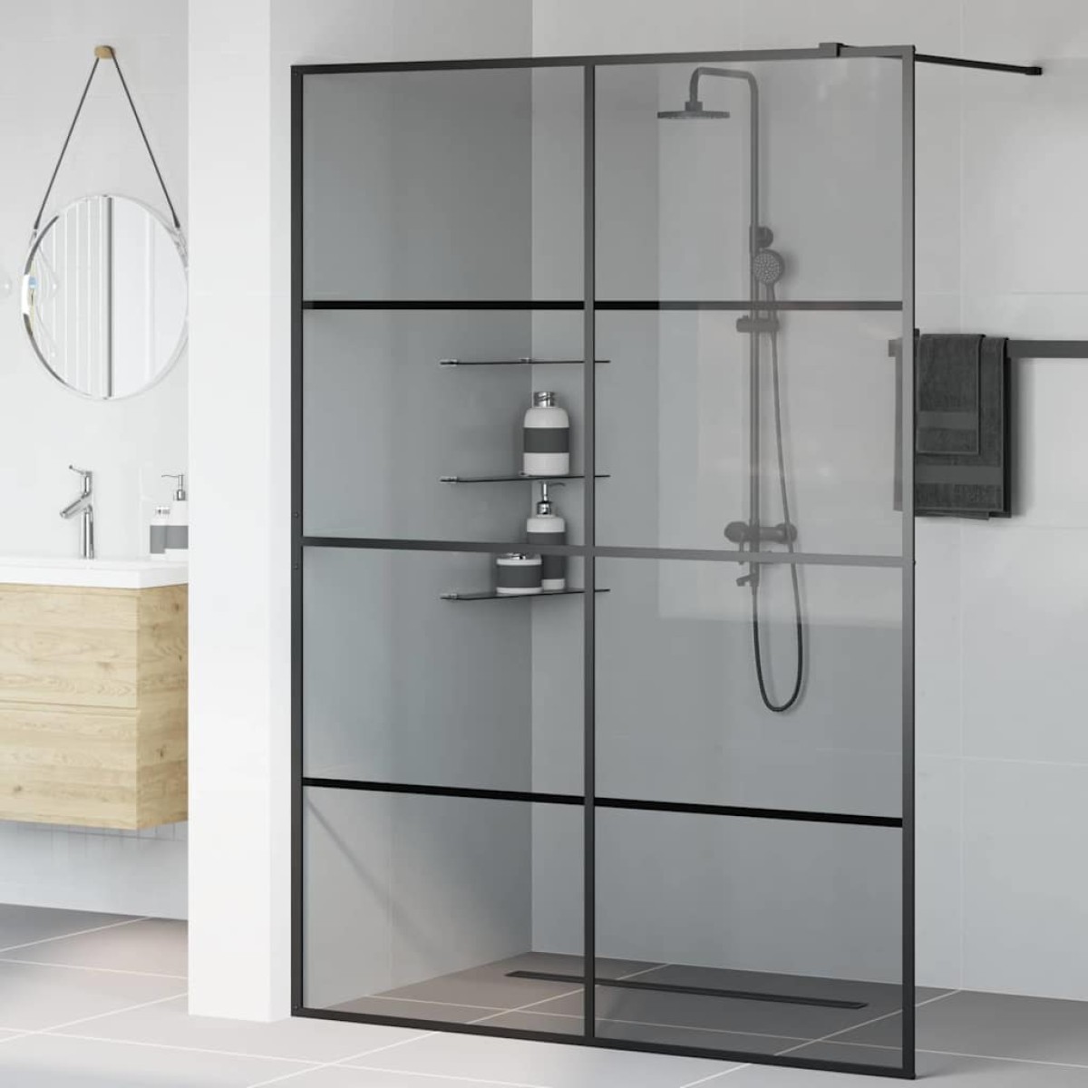 vidaXL Τοίχος Ντους Walk-in Μαύρο 140 x 195 cm σκληρυμένο γυαλί