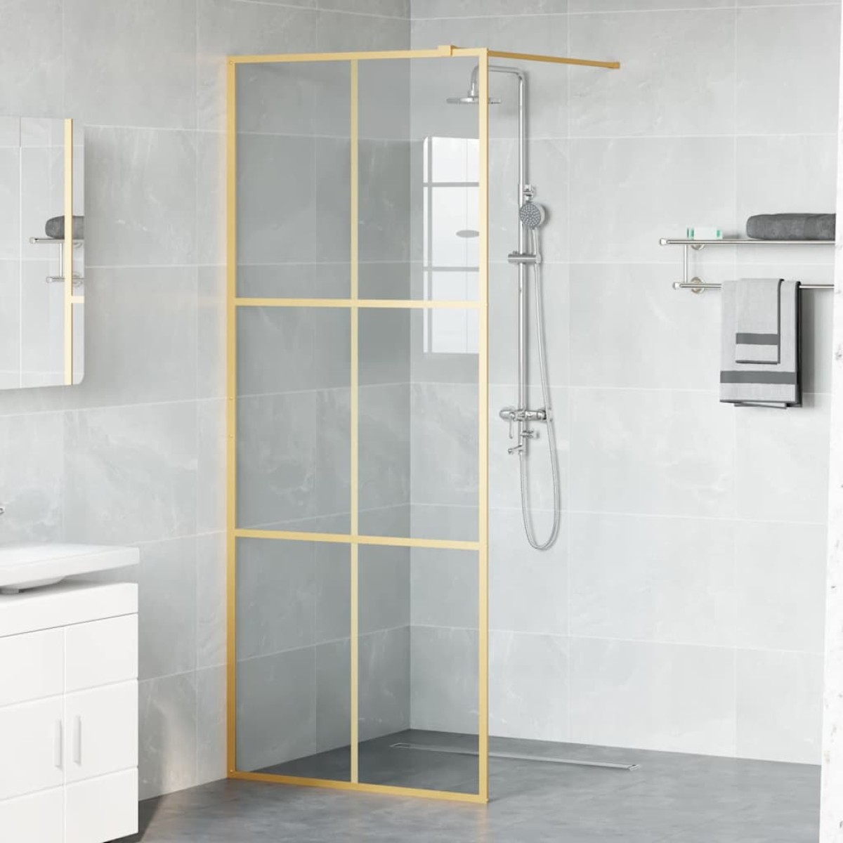 vidaXL Τοίχος Ντους Walk-in Χρυσό 80 x 195 cm σκληρυμένο γυαλί