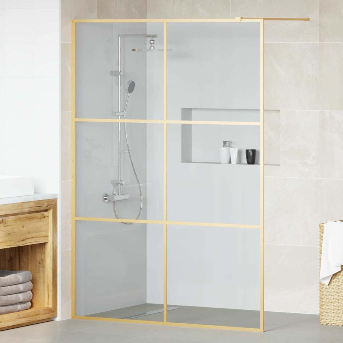 vidaXL Τοίχος Ντους Walk-in Χρυσό 140 x 195 cm σκληρυμένο γυαλί