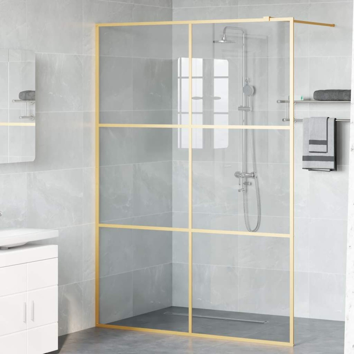 vidaXL Τοίχος Ντους Walk-in Χρυσό 140 x 195 cm σκληρυμένο γυαλί