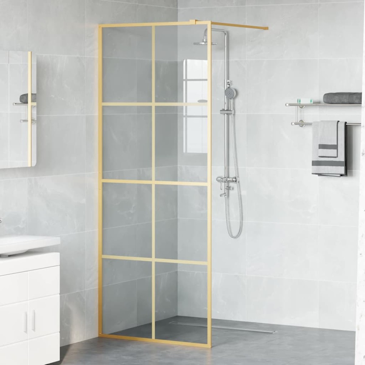 vidaXL Τοίχος Ντους Walk-in Χρυσό 80 x 195 cm σκληρυμένο γυαλί
